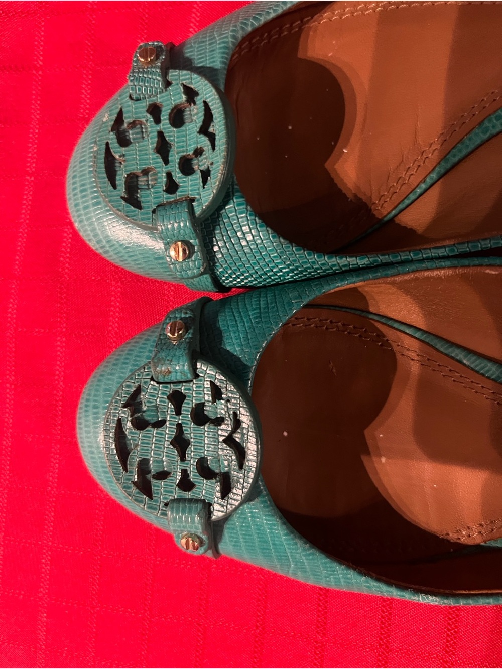 Tory Burch Teal Leather Logo Ballet Flats